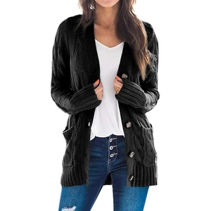 image:imageZESICA Long Sleeve Button Down Open Front Cable Knit Cardigan SweatersBlack2