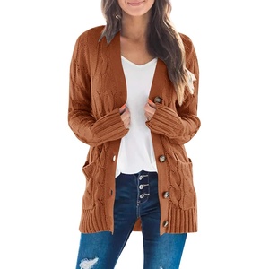 image:imageZESICA Long Sleeve Button Down Open Front Cable Knit Cardigan SweatersBrown
