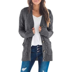 image:imageZESICA Long Sleeve Button Down Open Front Cable Knit Cardigan SweatersCharcoal
