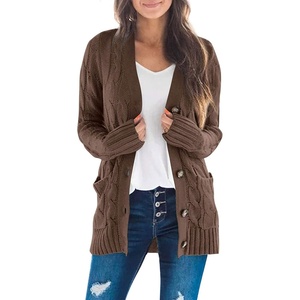 image:imageZESICA Long Sleeve Button Down Open Front Cable Knit Cardigan SweatersCoffee