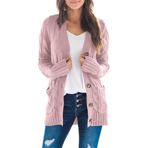 image:imageZESICA Long Sleeve Button Down Open Front Cable Knit Cardigan SweatersDustypink