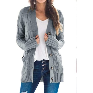 image:imageZESICA Long Sleeve Button Down Open Front Cable Knit Cardigan SweatersGrey