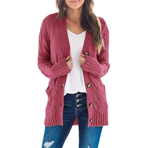 image:imageZESICA Long Sleeve Button Down Open Front Cable Knit Cardigan SweatersMaroon
