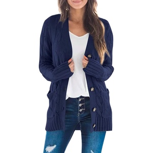 image:imageZESICA Long Sleeve Button Down Open Front Cable Knit Cardigan SweatersNavy