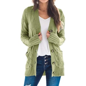 image:imageZESICA Long Sleeve Button Down Open Front Cable Knit Cardigan SweatersOlive