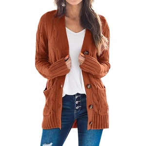 image:imageZESICA Long Sleeve Button Down Open Front Cable Knit Cardigan SweatersRust