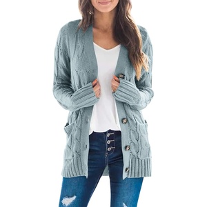 image:imageZESICA Long Sleeve Button Down Open Front Cable Knit Cardigan SweatersSage