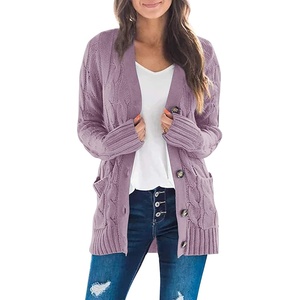 image:imageZESICA Long Sleeve Button Down Open Front Cable Knit Cardigan SweatersTaro