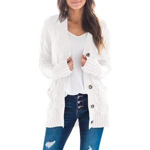 image:imageZESICA Long Sleeve Button Down Open Front Cable Knit Cardigan SweatersWhite