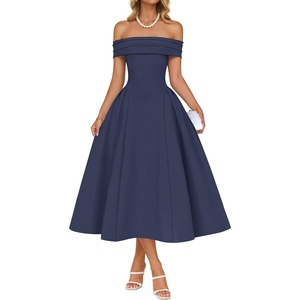 image:imageZESICA Summer 2026 Off Shoulder Cocktail Dresses for WomenNavy