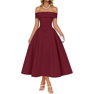 image:imageZESICA Summer 2026 Off Shoulder Cocktail Dresses for WomenWine