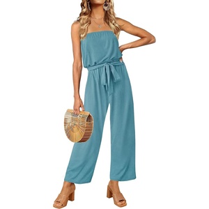 image:imageZESICA Women Casual Off Shoulder Strapless Belted Wide Leg Jumpsuit RomperSage