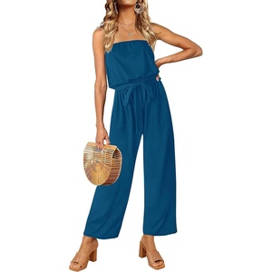 image:imageZESICA Women Casual Off Shoulder Strapless Belted Wide Leg Jumpsuit RomperTeal