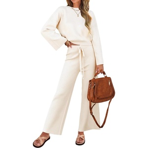 image:imageZESICA Womens 2 Piece Sweater Lounge Sets 2026 Fall Knit Matching OutfitsCream