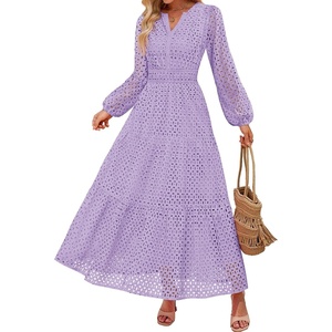 image:imageZESICA Womens 2026 Fall Long Sleeve Eyelet Maxi DressLightpurple