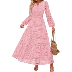 image:imageZESICA Womens 2026 Fall Long Sleeve Eyelet Maxi DressPink