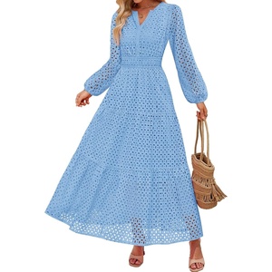 image:imageZESICA Womens 2026 Fall Long Sleeve Eyelet Maxi DressSky