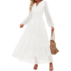 image:imageZESICA Womens 2026 Fall Long Sleeve Eyelet Maxi DressWhite