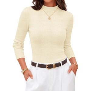 image:imageZESICA Womens 2026 Fall Long Sleeve Mock Neck Tops Going Out Knit ShirtsApricot