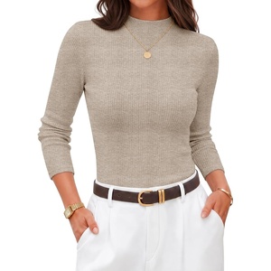 image:imageZESICA Womens 2026 Fall Long Sleeve Mock Neck Tops Going Out Knit ShirtsLight Khaki