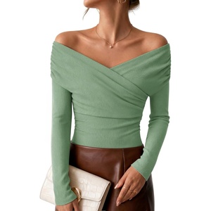 image:imageZESICA Womens 2026 Fall Long Sleeve Wrap Off Shoulder Y2K Going Out TopsSage