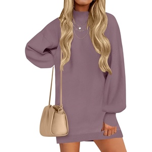 image:imageZESICA Womens 2026 Fall Mock Neck Mini Sweater Dress Pullover Knit DressesDarkviolet