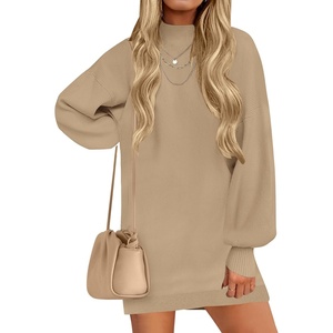 image:imageZESICA Womens 2026 Fall Mock Neck Mini Sweater Dress Pullover Knit DressesLightcamel