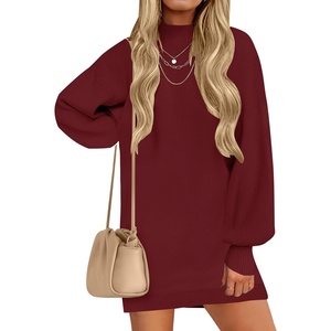image:imageZESICA Womens 2026 Fall Mock Neck Mini Sweater Dress Pullover Knit DressesWine