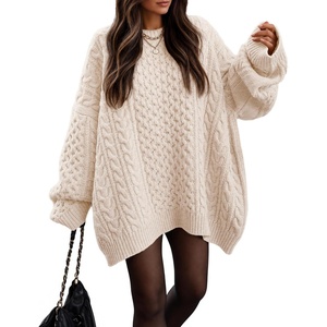image:imageZESICA Womens 2026 Fall Oversized Chunky Cable Knit Tunic SweatersApricot
