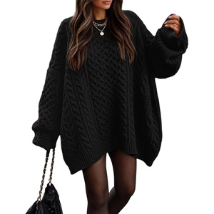 image:imageZESICA Womens 2026 Fall Oversized Chunky Cable Knit Tunic SweatersBlack