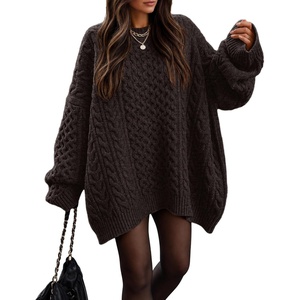 image:imageZESICA Womens 2026 Fall Oversized Chunky Cable Knit Tunic SweatersCoffee