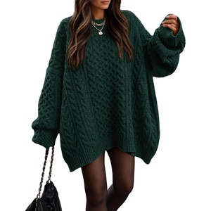 image:imageZESICA Womens 2026 Fall Oversized Chunky Cable Knit Tunic SweatersDarkgreen