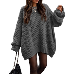 image:imageZESICA Womens 2026 Fall Oversized Chunky Cable Knit Tunic SweatersGray