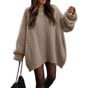 image:imageZESICA Womens 2026 Fall Oversized Chunky Cable Knit Tunic SweatersKhaki