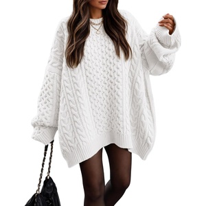 image:imageZESICA Womens 2026 Fall Oversized Chunky Cable Knit Tunic SweatersWhite