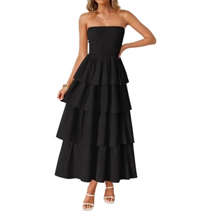 image:imageZESICA Womens 2026 Summer Boho Strapless Maxi DressesBlack