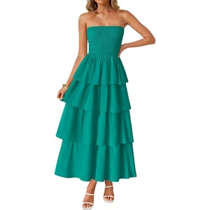 image:imageZESICA Womens 2026 Summer Boho Strapless Maxi DressesPeacock