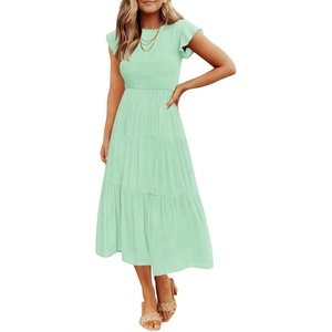 image:imageZESICA Womens 2026 Summer Casual Flutter Short Sleeve Smocked Midi DressMint