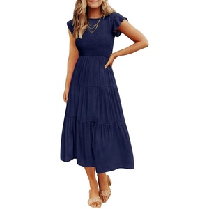 image:imageZESICA Womens 2026 Summer Casual Flutter Short Sleeve Smocked Midi DressRoyal Blue