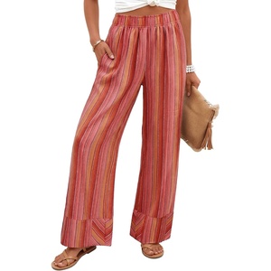 image:imageZESICA Womens 2026 Summer Striped Wide Leg Palazzo Pants with PocketsOrange