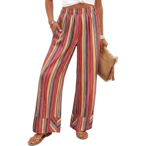 image:imageZESICA Womens 2026 Summer Striped Wide Leg Palazzo Pants with PocketsOrange Red