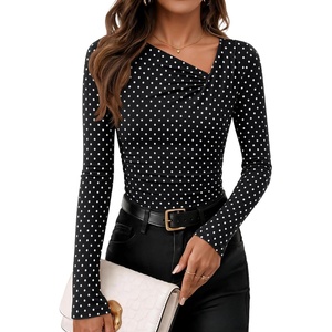 image:imageZESICA Womens Asymmetrical Long Sleeve Fall Shirt Going Out Top Work BlouseBlack Polka Dot