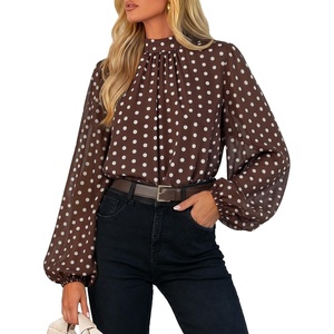 image:imageZESICA Womens Dressy Casual Blouses Fall Long Sleeve Chiffon TopsBrown