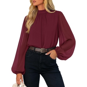 image:imageZESICA Womens Dressy Casual Blouses Fall Long Sleeve Chiffon TopsBurgundy