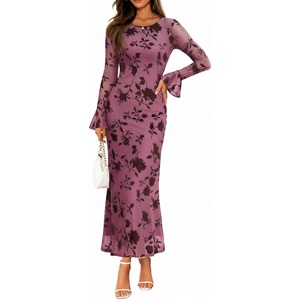 image:imageZESICA Womens Fall Bell Long Sleeve Wedding Guest DressesGreypink