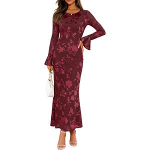 image:imageZESICA Womens Fall Bell Long Sleeve Wedding Guest DressesWine