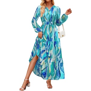 image:imageZESICA Womens Fall Boho Floral Long Sleeve Wedding Guest Maxi DressesLakeblue
