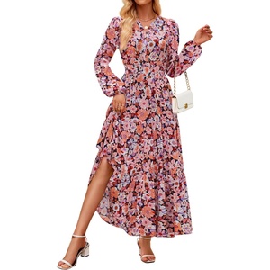 image:imageZESICA Womens Fall Boho Floral Long Sleeve Wedding Guest Maxi DressesOrange