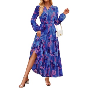 image:imageZESICA Womens Fall Boho Floral Long Sleeve Wedding Guest Maxi DressesRoyalblue