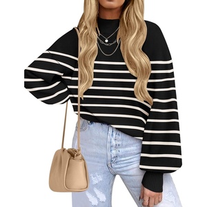 image:imageZESICA Womens Fall Fashion Turtleneck Long Sleeve Knit Oversized SweatersBlackstripe